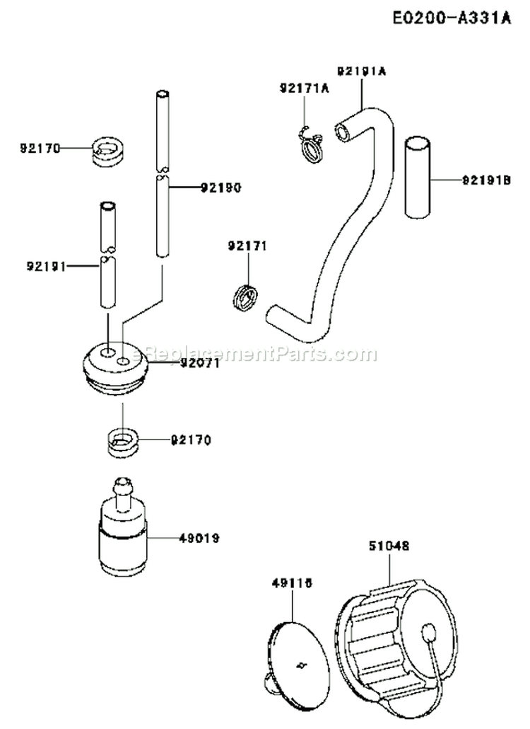 Page G Diagram and Parts List for TEX45D AC63 Kawasaki Engine