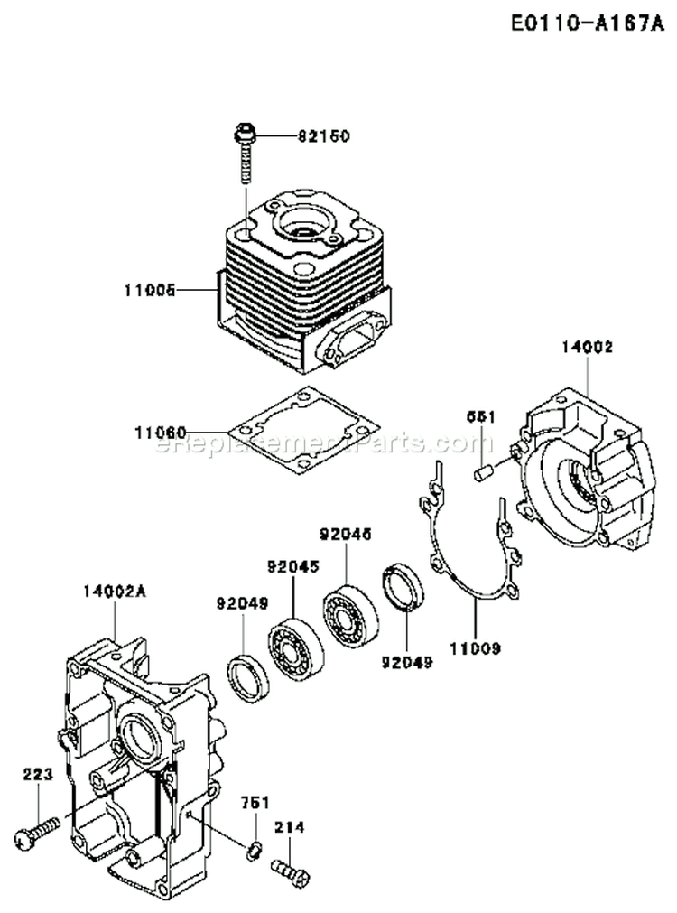 Page D Diagram and Parts List for TEX45D AG20 Kawasaki Engine