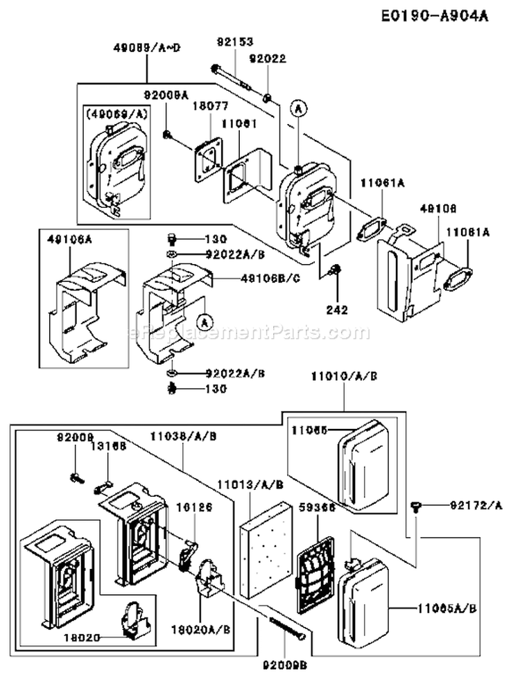 Page A Diagram and Parts List for TEX45D EC63 Kawasaki Engine
