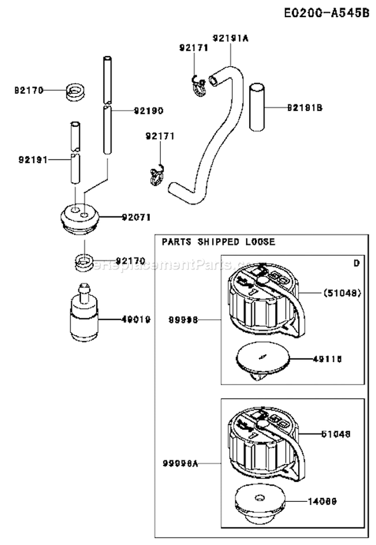 Page G Diagram and Parts List for TEX45D EC63 Kawasaki Engine
