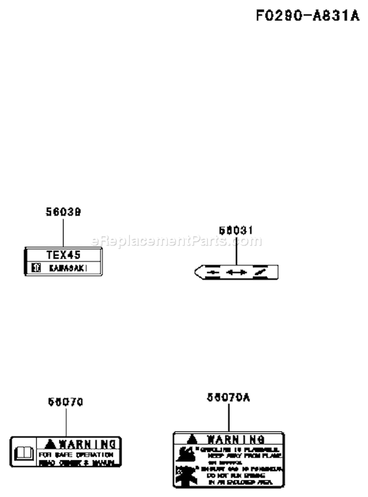 Page H Diagram and Parts List for TEX45D EC63 Kawasaki Engine