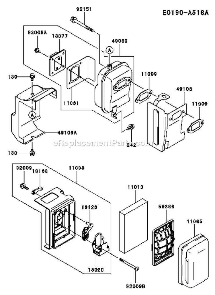 Page A Diagram and Parts List for TEX54D AC55 Kawasaki Engine