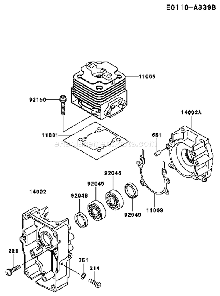 Page E Diagram and Parts List for TEX54D AC55 Kawasaki Engine