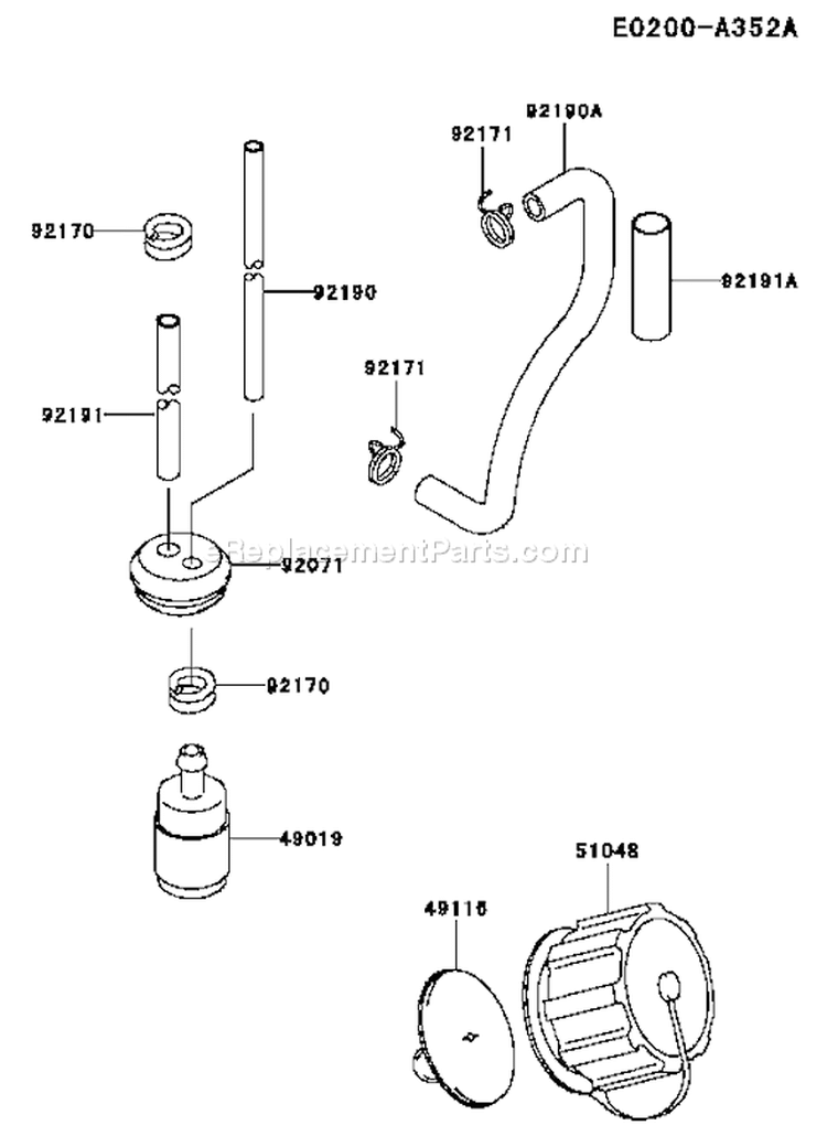 Page G Diagram and Parts List for TEX54D AC55 Kawasaki Engine