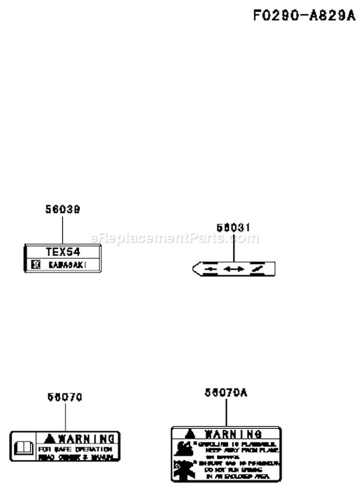 Page H Diagram and Parts List for TEX54D AC55 Kawasaki Engine