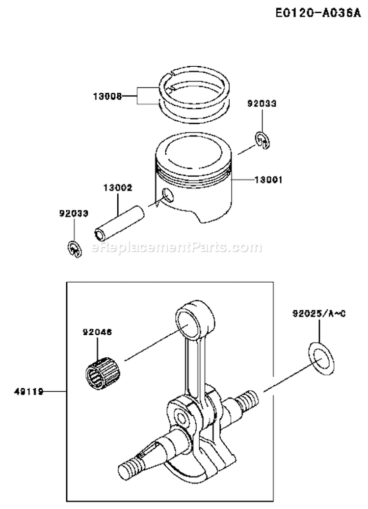 Page H Diagram and Parts List for TE059D AG22 Kawasaki Engine