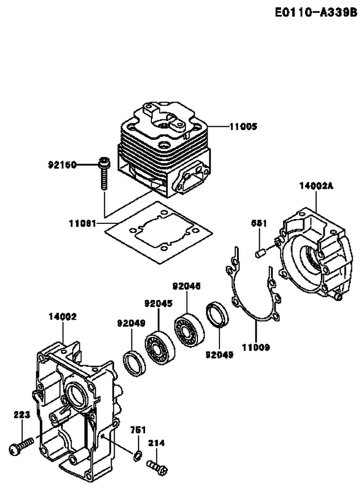 Page E Diagram and Parts List for TEX54D BC55 Kawasaki Engine