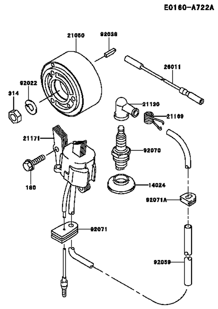 Page F Diagram and Parts List for TEX54D BC55 Kawasaki Engine