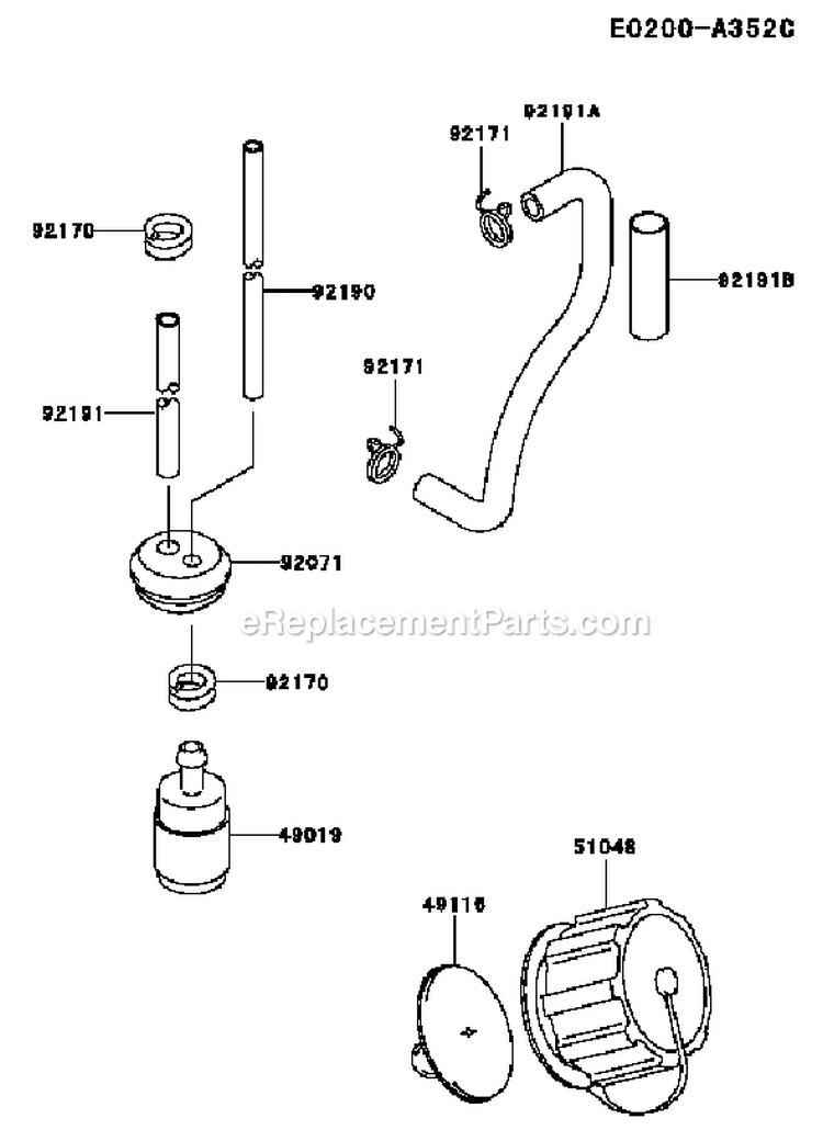 Page G Diagram and Parts List for TEX54D BC55 Kawasaki Engine