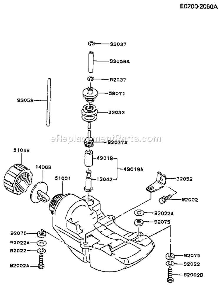 Page H Diagram and Parts List for TF022D AS00 Kawasaki Engine