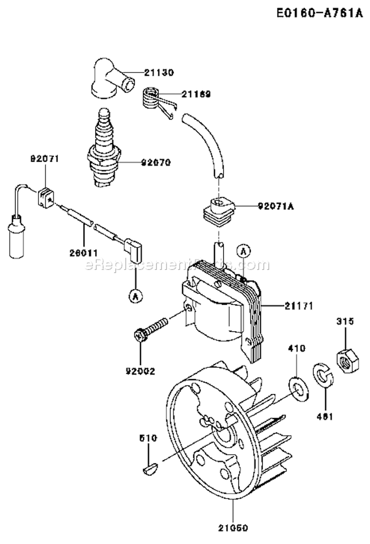 Page F Diagram and Parts List for TF022D BF73 Kawasaki Engine