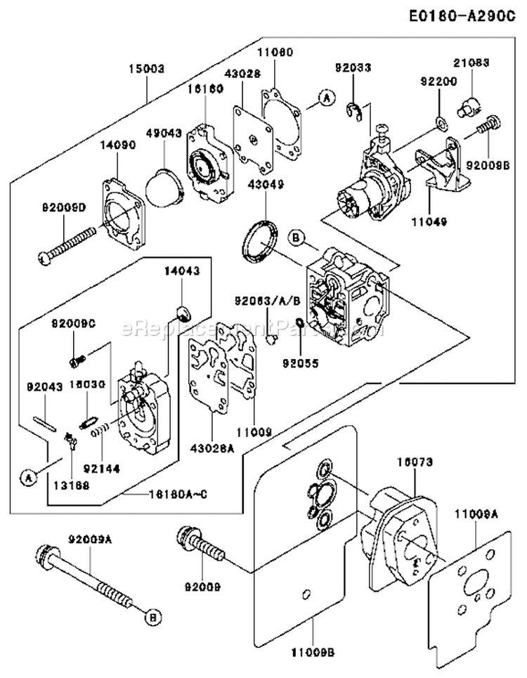 Page B Diagram and Parts List for TF022D BF73 Kawasaki Engine
