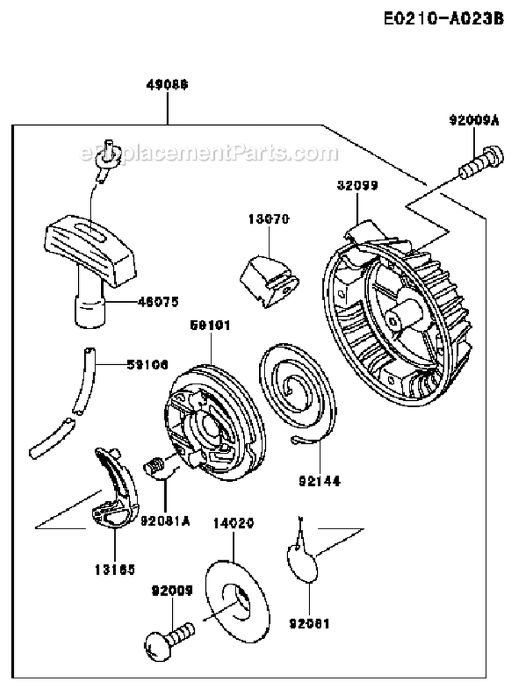 Page K Diagram and Parts List for TF022D ED05 Kawasaki Engine