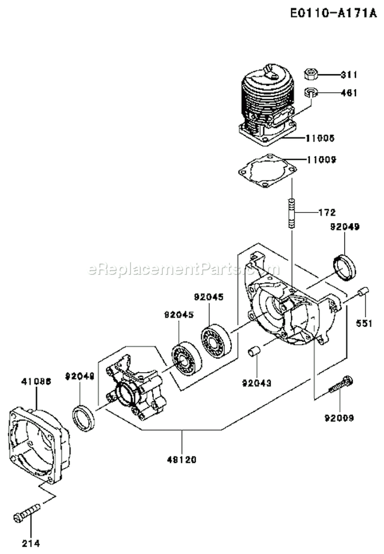 Page E Diagram and Parts List for TF022D ED05 Kawasaki Engine