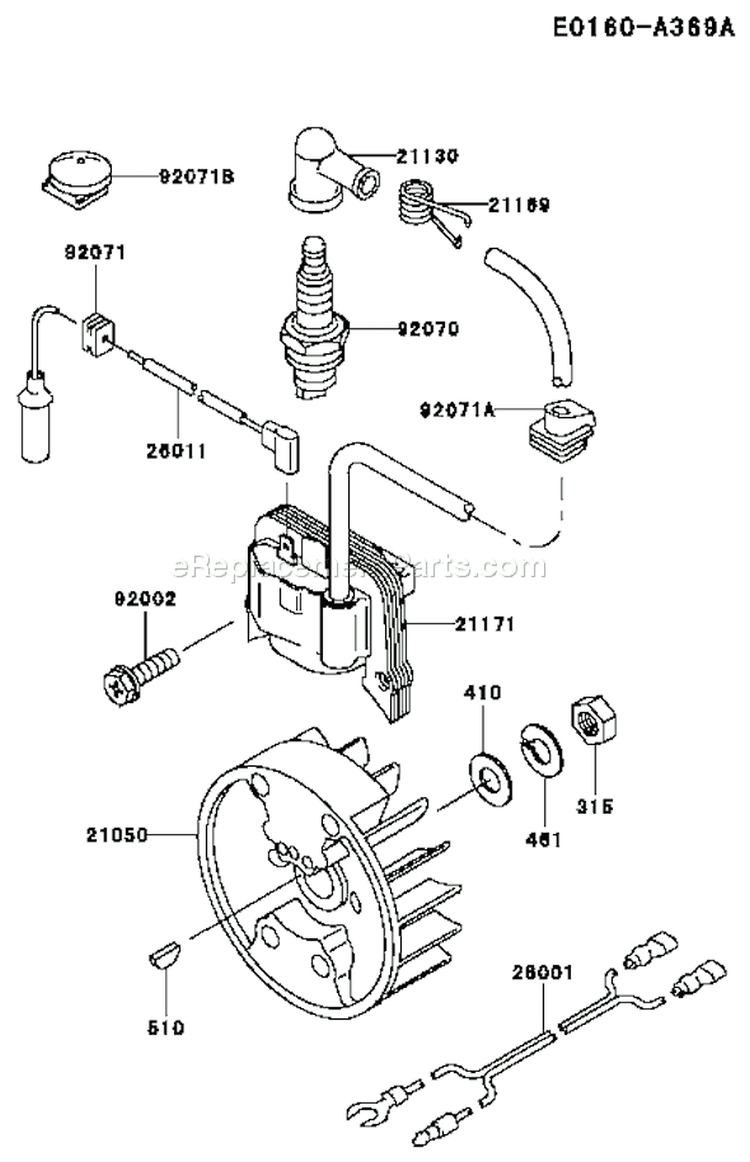 Page F Diagram and Parts List for TF022D ED05 Kawasaki Engine