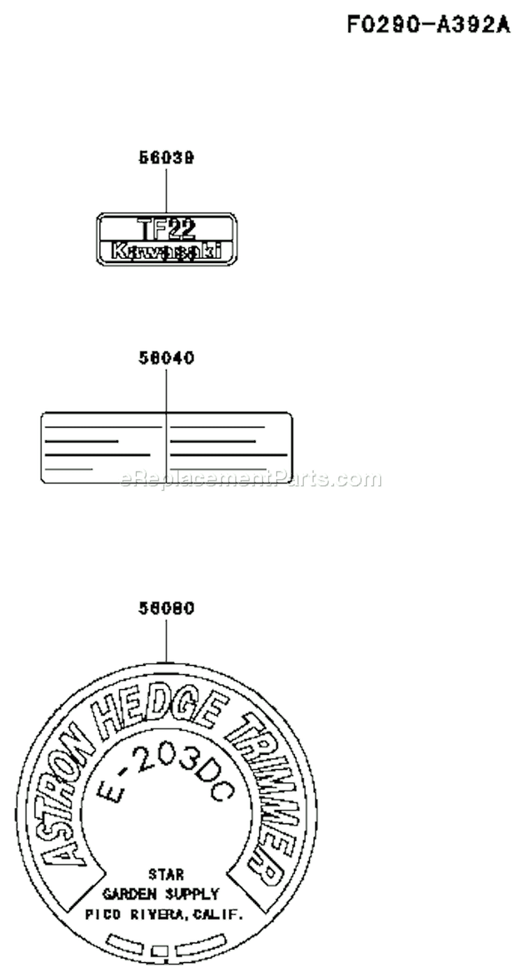 Page H Diagram and Parts List for TF022D ED05 Kawasaki Engine
