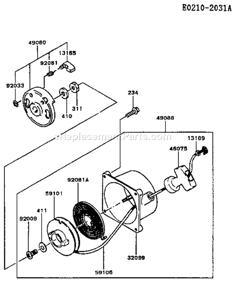 Page K Diagram and Parts List for TG020D AS00 Kawasaki Engine