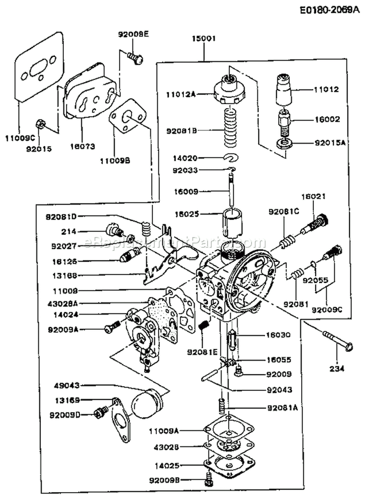 Page B Diagram and Parts List for TG020D AS00 Kawasaki Engine