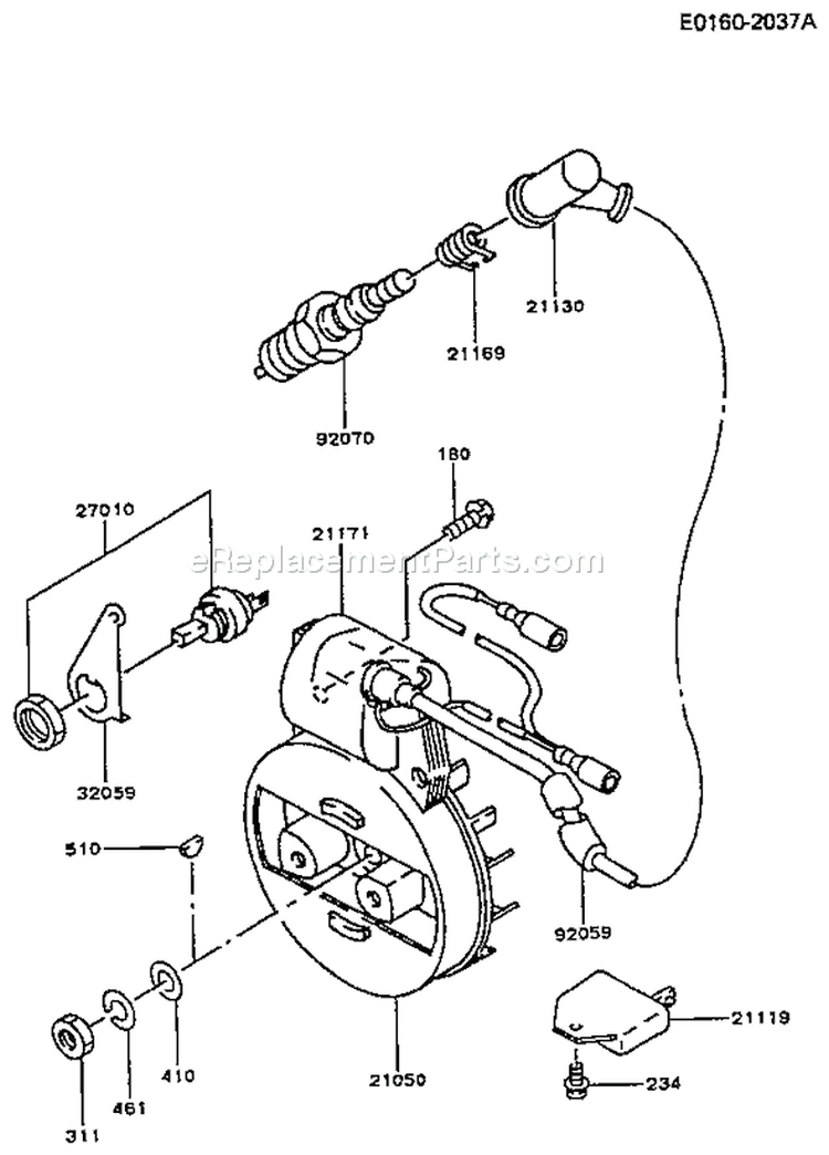 Page F Diagram and Parts List for TG020D AS00 Kawasaki Engine