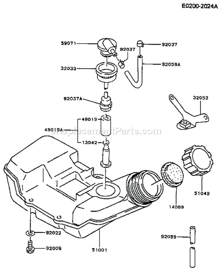 Page G Diagram and Parts List for TG020D AS00 Kawasaki Engine