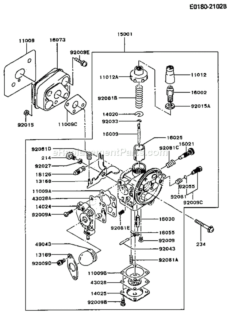 Page B Diagram and Parts List for TG024D AS00 Kawasaki Engine