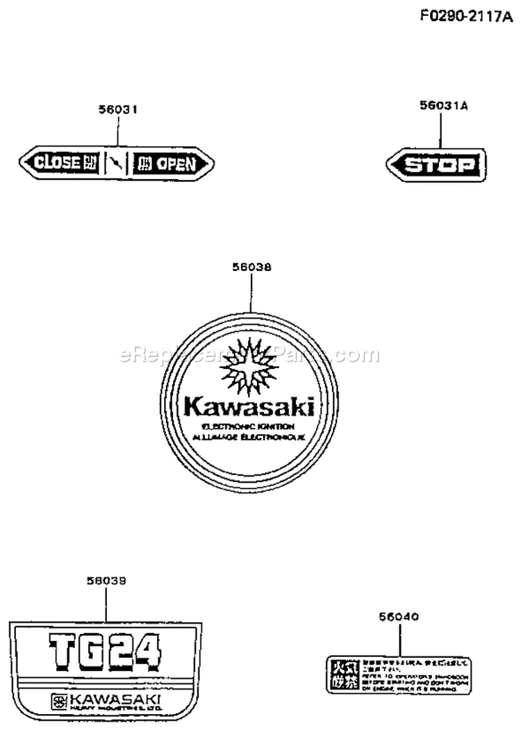Page H Diagram and Parts List for TG024D AS00 Kawasaki Engine