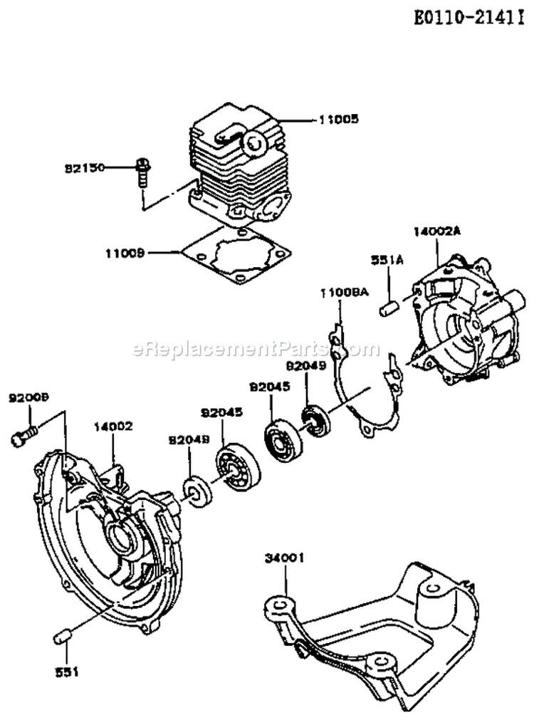 Page E Diagram and Parts List for TG028D AD04 Kawasaki Engine