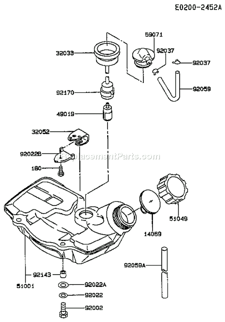 Page G Diagram and Parts List for TG028D AD04 Kawasaki Engine