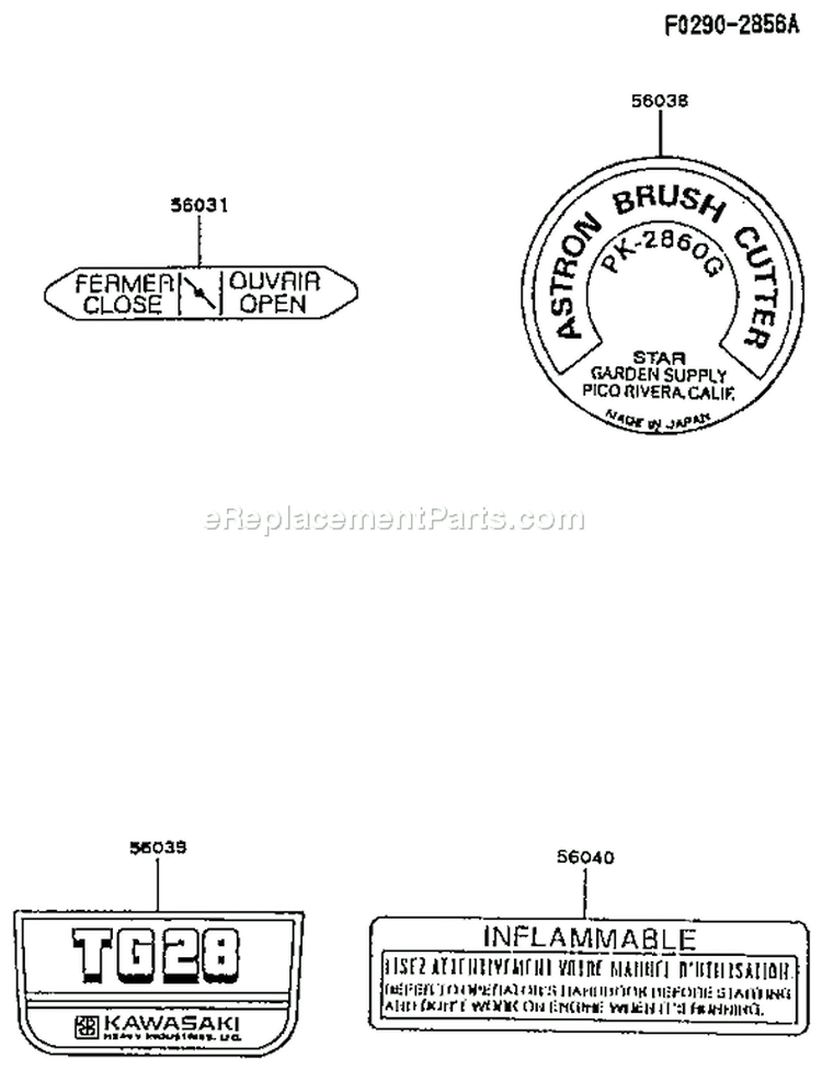 Page H Diagram and Parts List for TG028D AD04 Kawasaki Engine