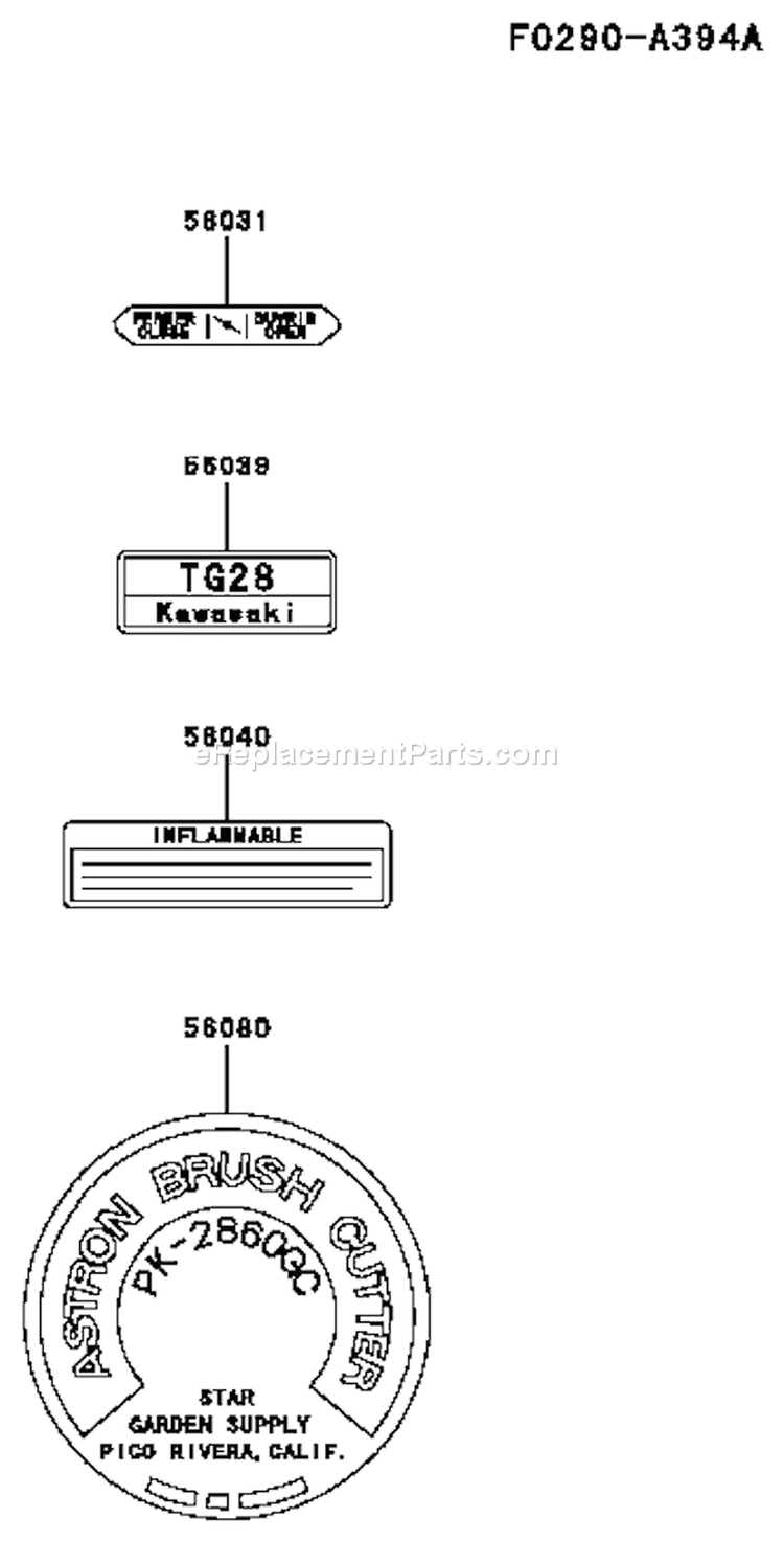 Page H Diagram and Parts List for TG028D CD04 Kawasaki Engine