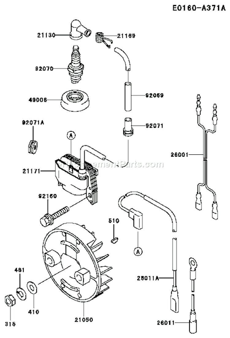 Page F Diagram and Parts List for TG028D FD04 Kawasaki Engine
