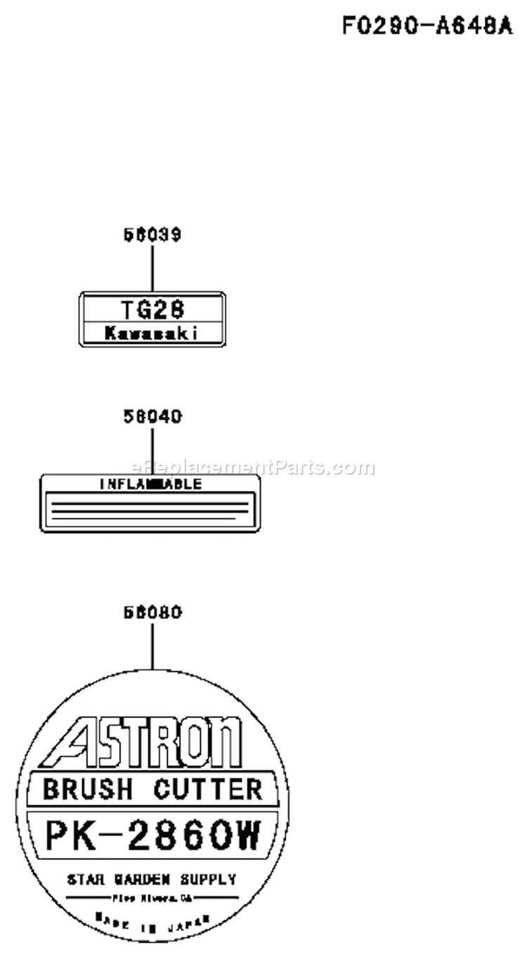 Page H Diagram and Parts List for TG028D FD04 Kawasaki Engine