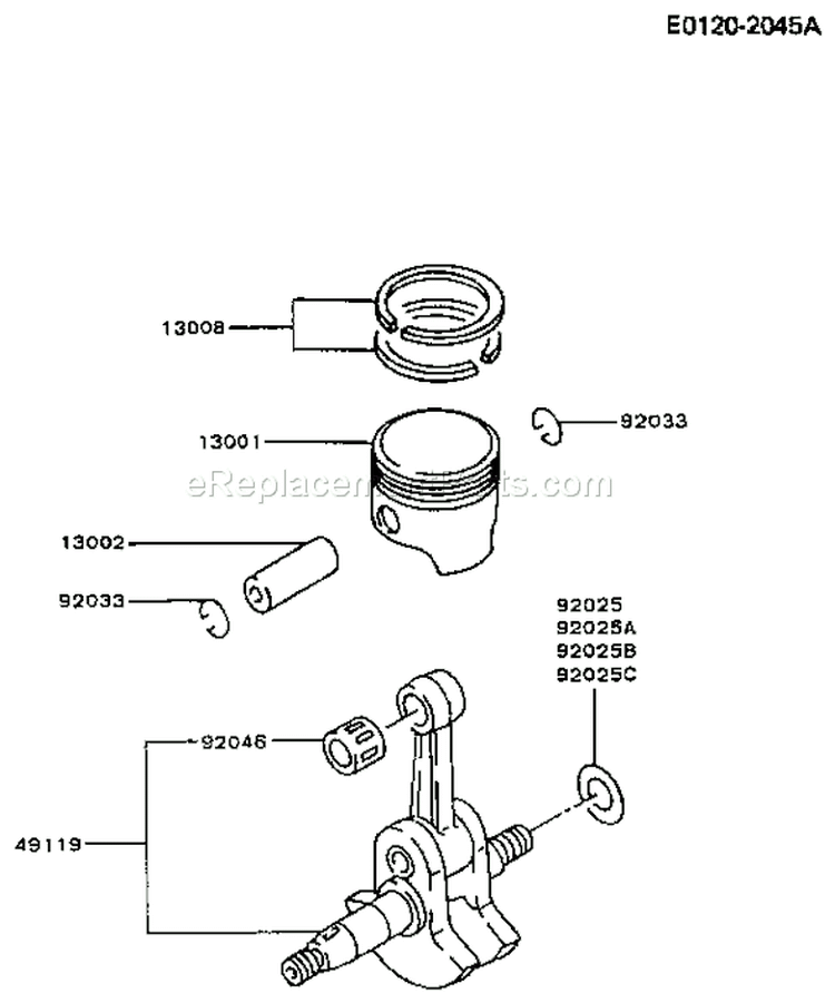 Page J Diagram and Parts List for TG033D AS00 Kawasaki Engine