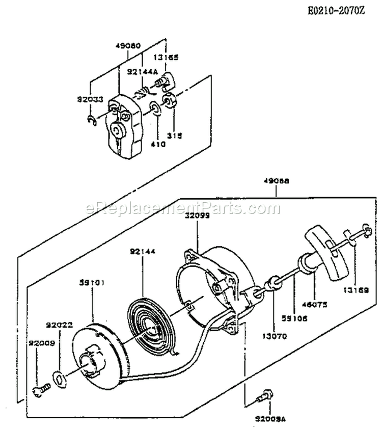 Page K Diagram and Parts List for TG033D AS00 Kawasaki Engine