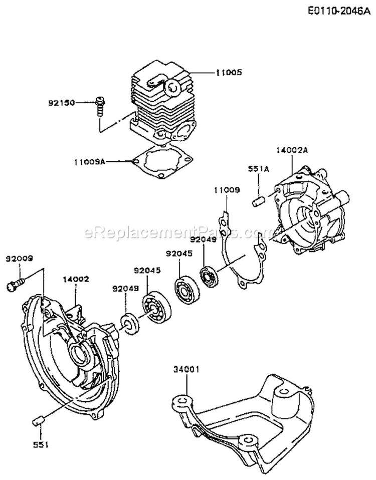Page E Diagram and Parts List for TG033D AS00 Kawasaki Engine