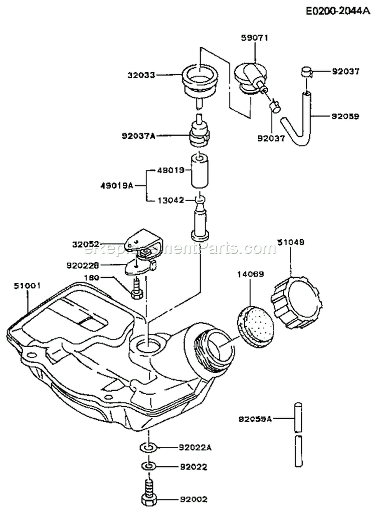 Page G Diagram and Parts List for TG033D AS00 Kawasaki Engine