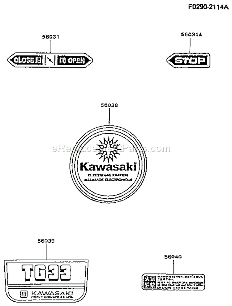 Page H Diagram and Parts List for TG033D AS00 Kawasaki Engine