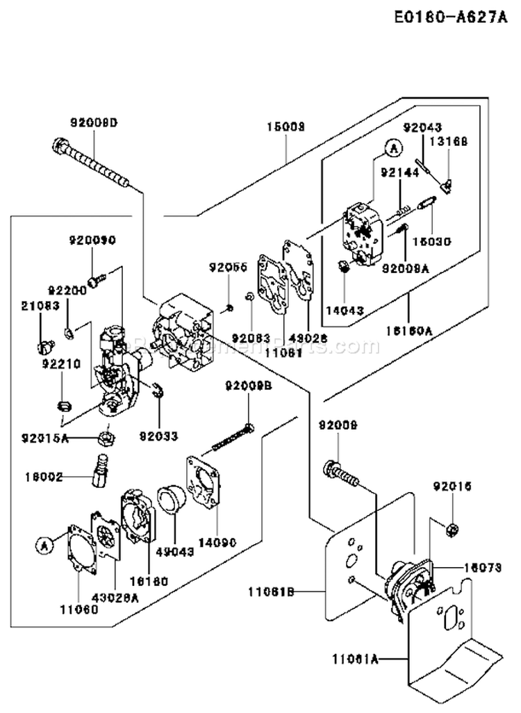 Page B Diagram and Parts List for TH023V AS50 Kawasaki Engine