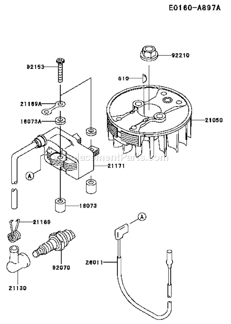 Page E Diagram and Parts List for TH023V AS50 Kawasaki Engine