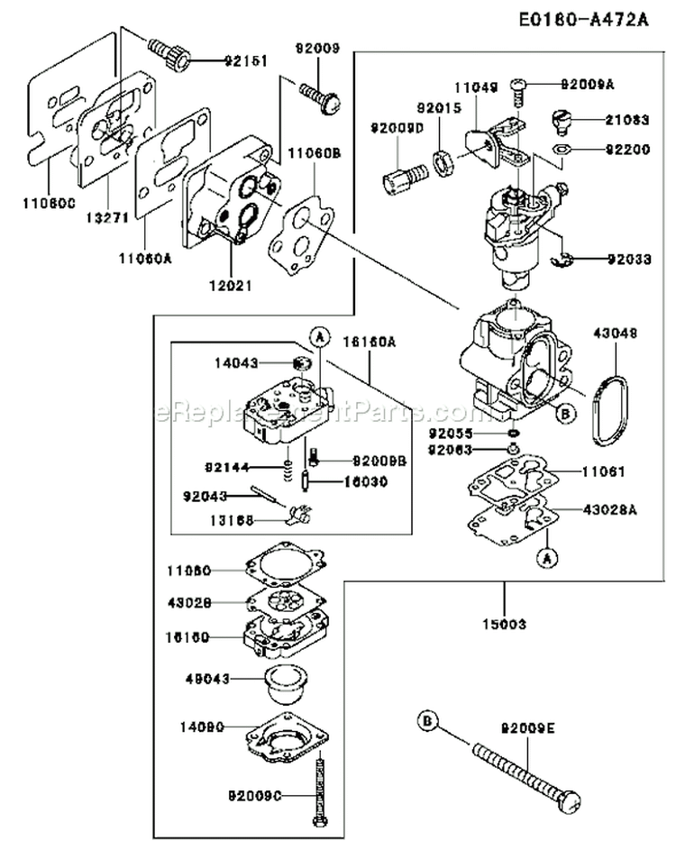 Page B Diagram and Parts List for TH026D AD06 Kawasaki Engine
