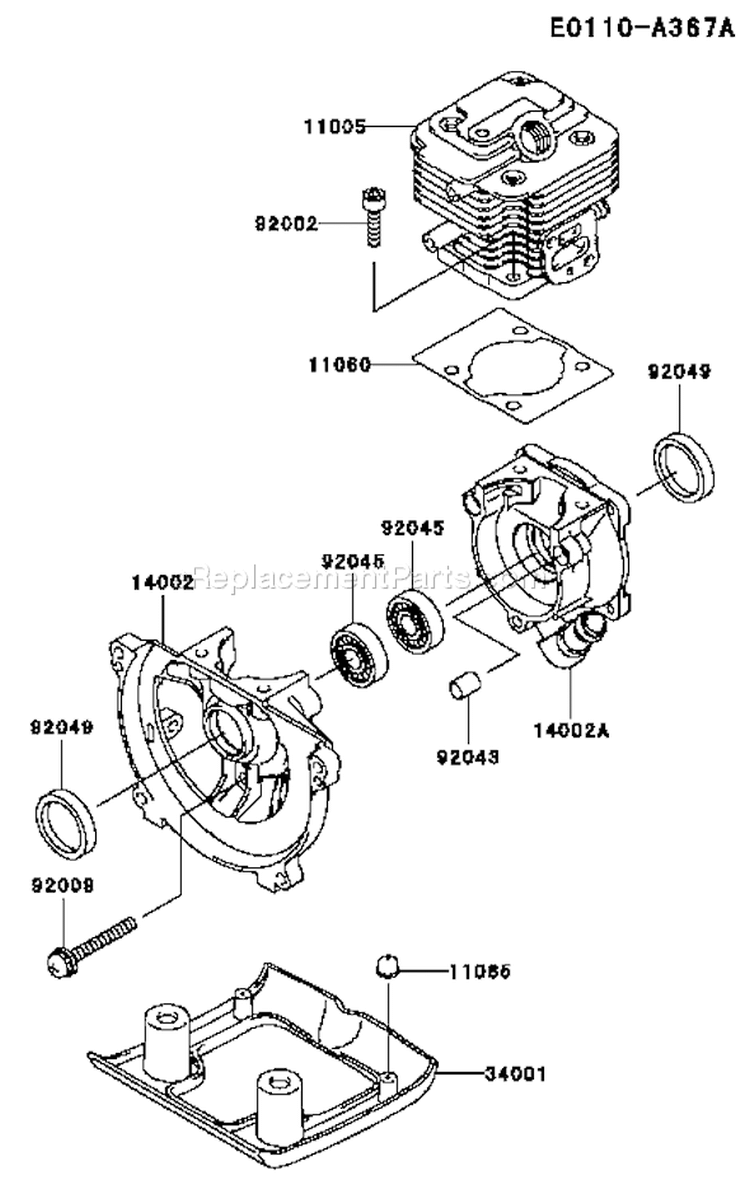 Page D Diagram and Parts List for TH026D AD06 Kawasaki Engine