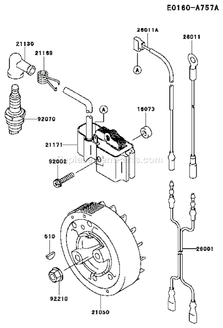 Page E Diagram and Parts List for TH026D AD06 Kawasaki Engine