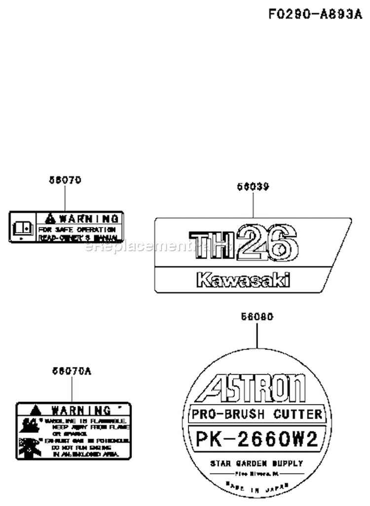 Page G Diagram and Parts List for TH026D AD06 Kawasaki Engine