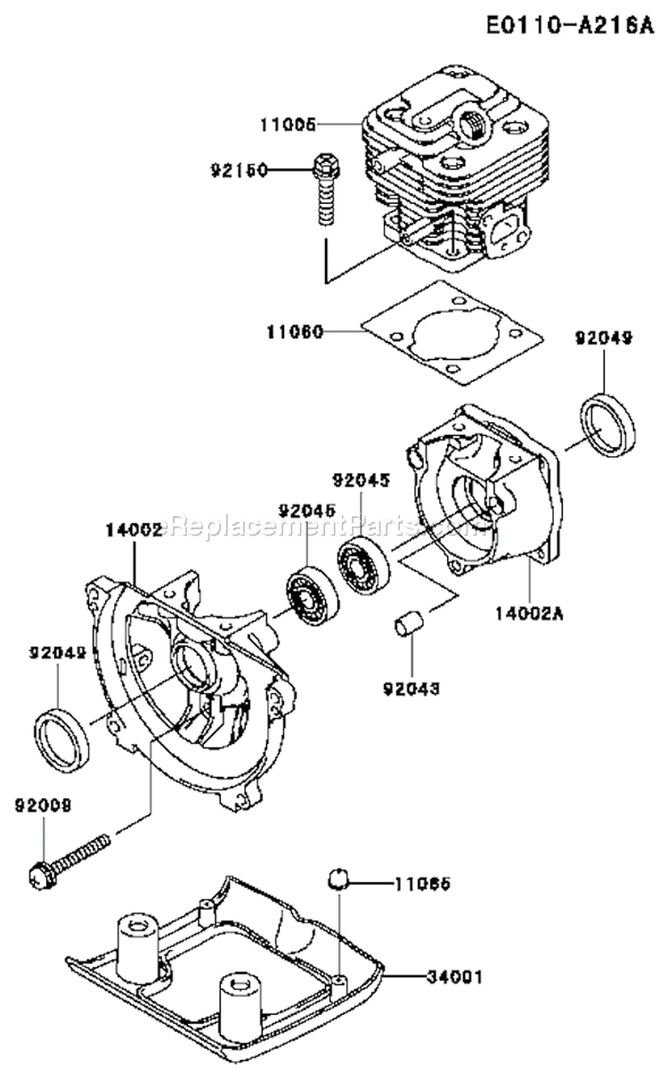 Page E Diagram and Parts List for TH026D AF70 Kawasaki Engine
