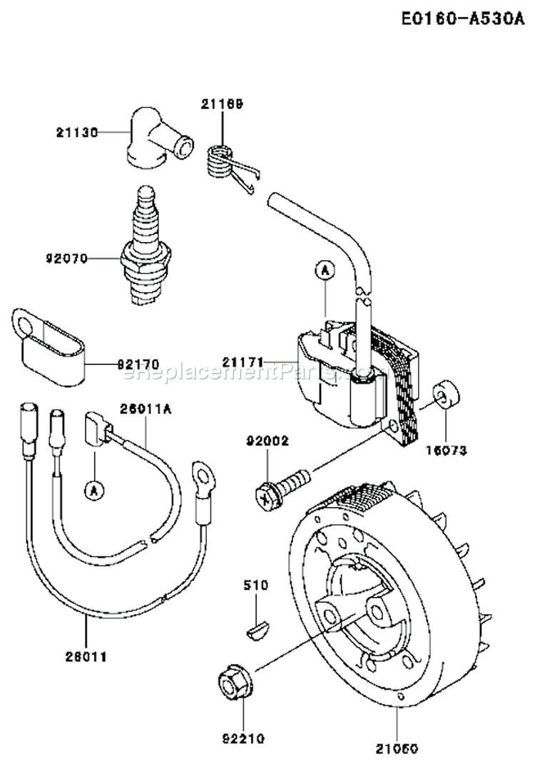 Page F Diagram and Parts List for TH026D AF70 Kawasaki Engine