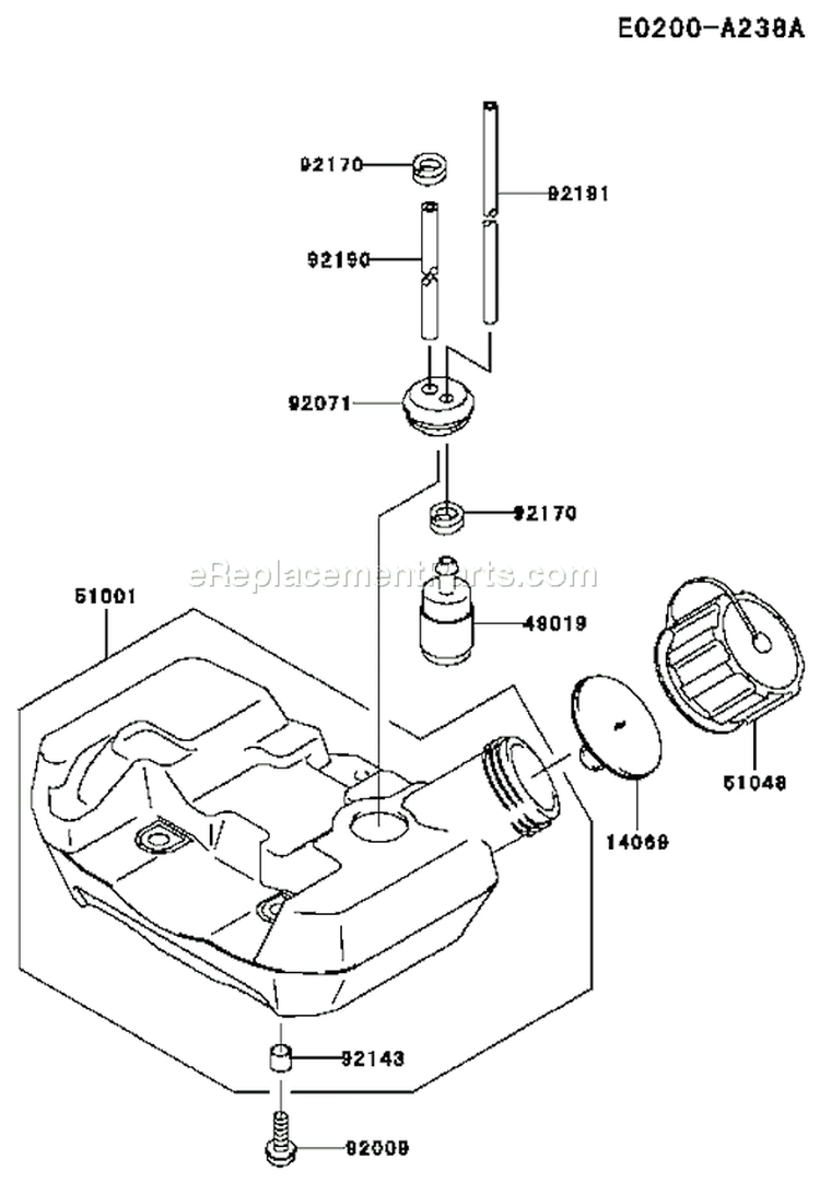 Page G Diagram and Parts List for TH026D AF70 Kawasaki Engine
