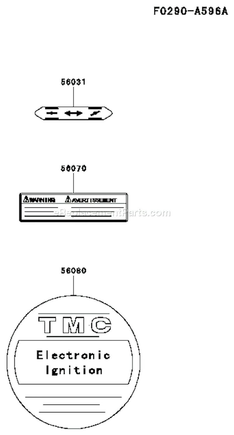 Page H Diagram and Parts List for TH026D AF70 Kawasaki Engine