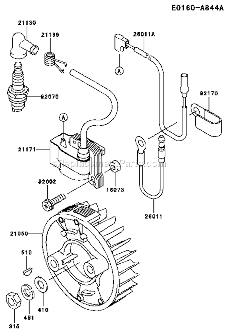 Page E Diagram and Parts List for TH034D AC58 Kawasaki Engine