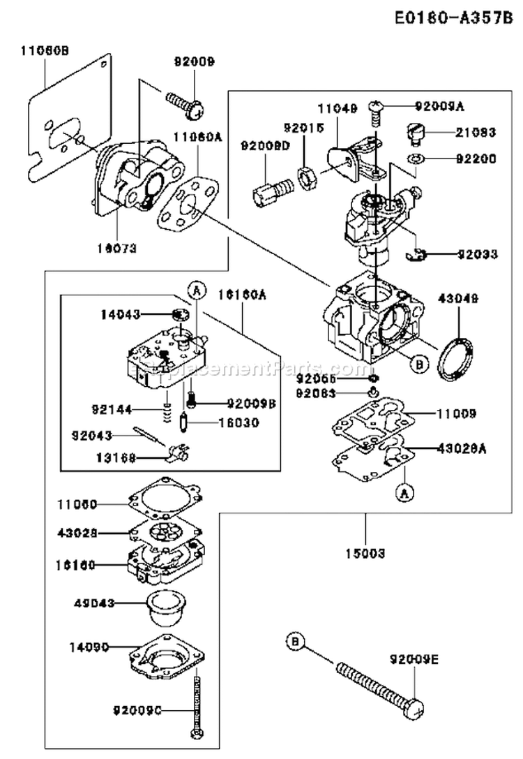 Page B Diagram and Parts List for TH034D AD09 Kawasaki Engine