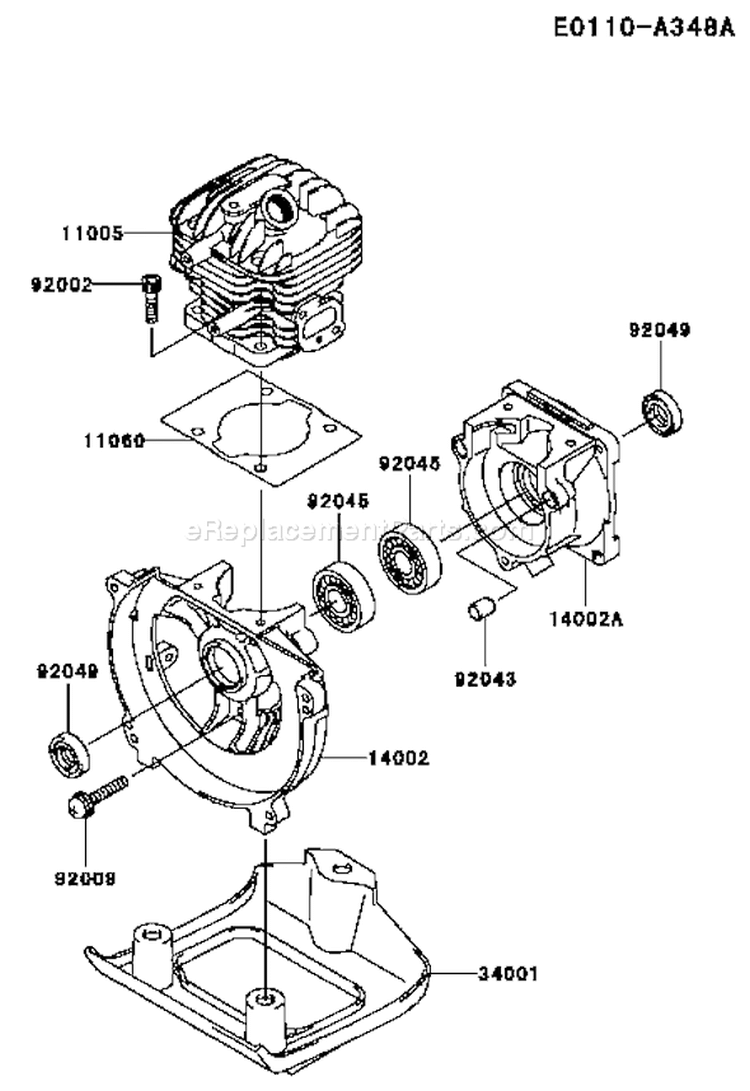 Page D Diagram and Parts List for TH034D AD09 Kawasaki Engine